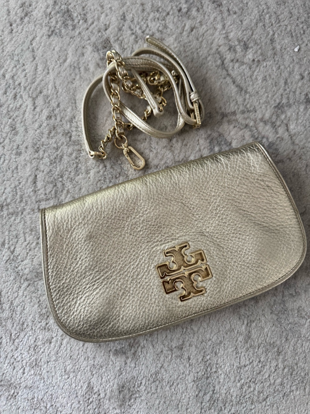 Tory Burch Metallic Gold Pebbled Leather Crossbody Bag